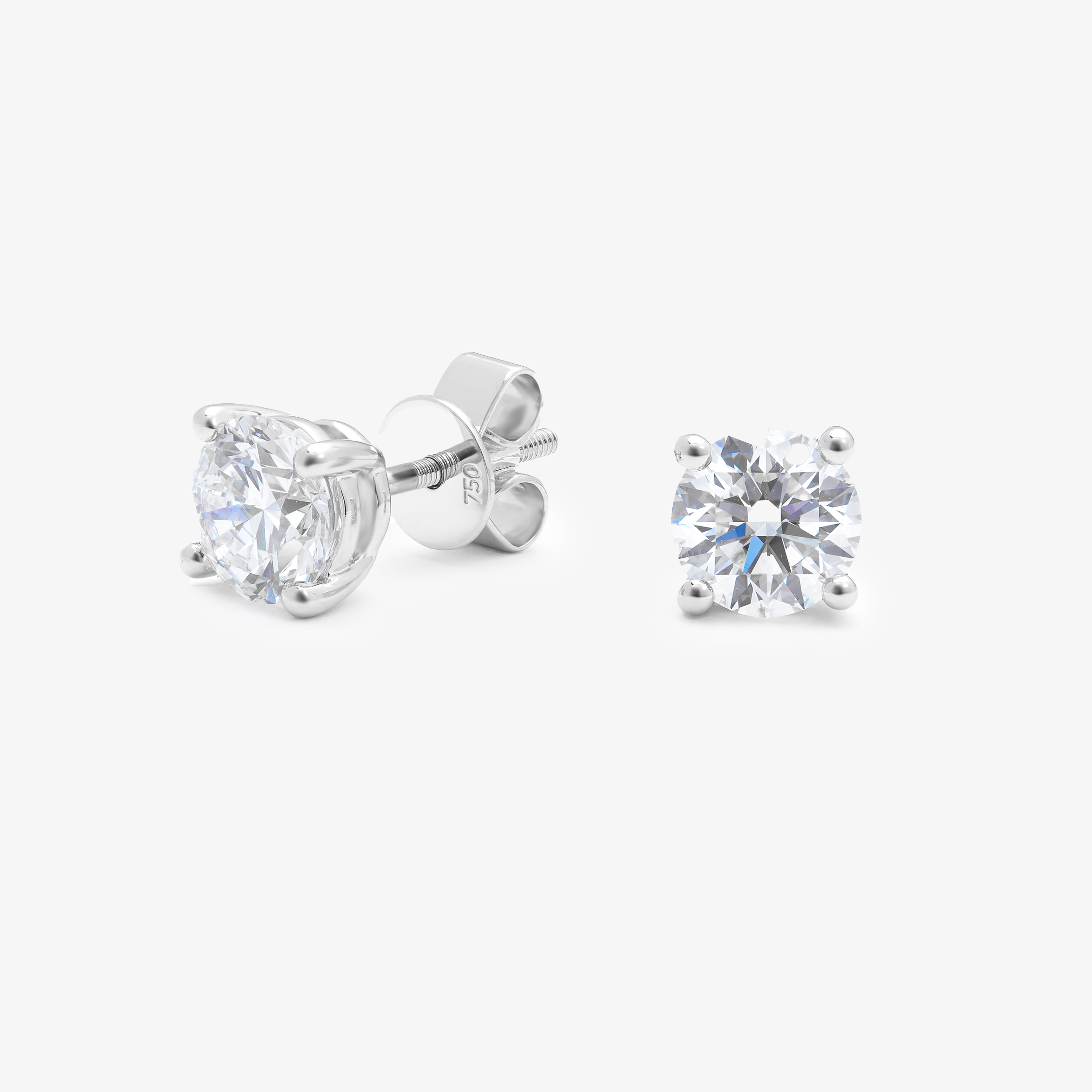 18K White Gold Round Brilliant Lab Diamond Solitaire Screw Back Stud Earrings 2.0tdw