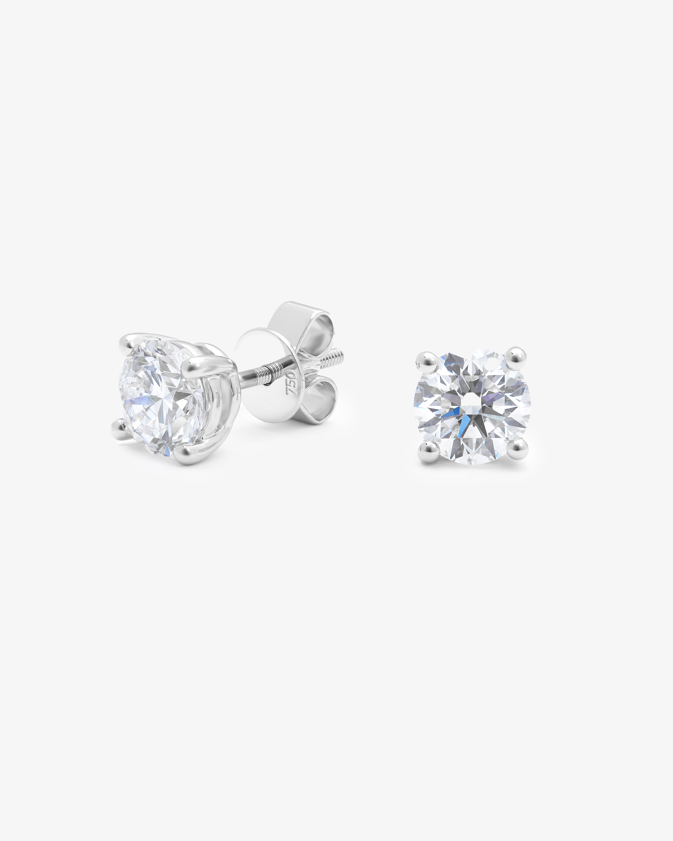 18K White Gold Round Brilliant Lab Diamond Solitaire Screw Back Stud Earrings 2.0tdw