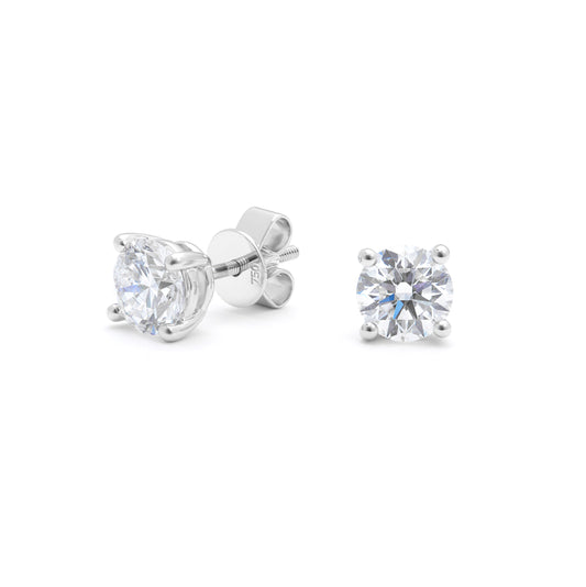 18K White Gold Round Brilliant Lab Diamond Solitaire Screw Back Stud Earrings 2.0tdw