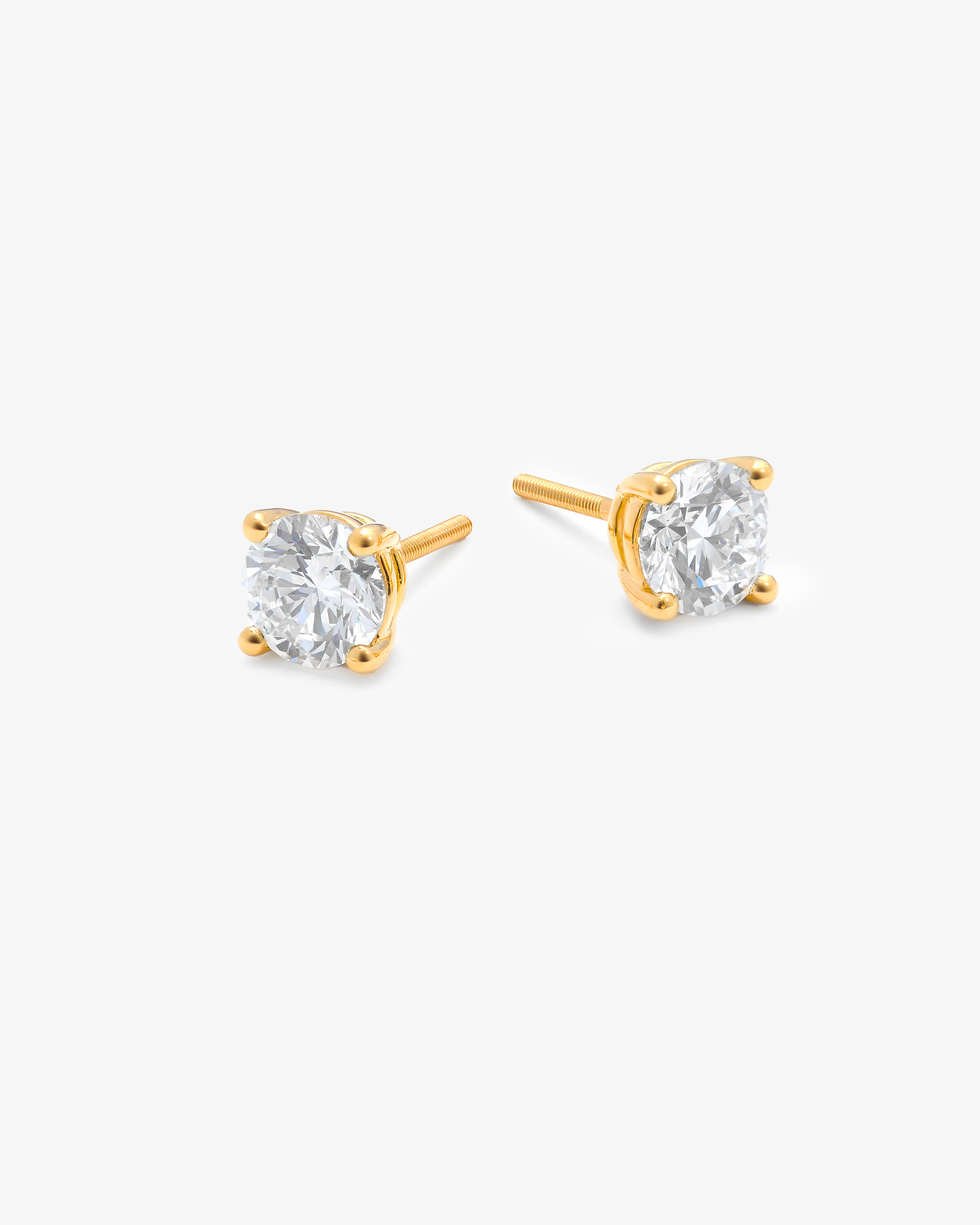 18K Yellow Gold Round Brilliant Lab Diamond Solitaire Screw Back Stud Earrings 2.0tdw
