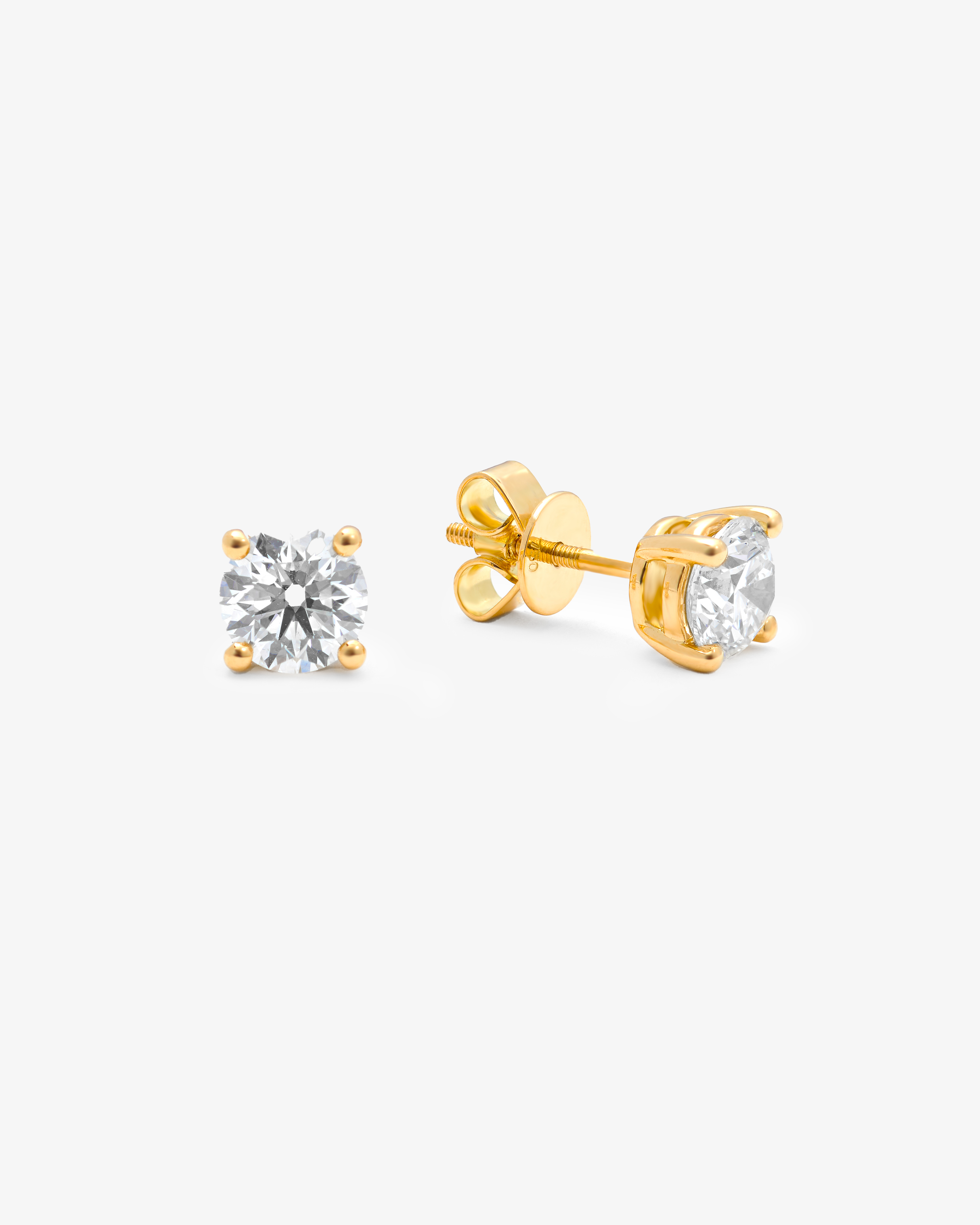 18K Yellow Gold Round Brilliant Lab Diamond Solitaire Screw Back Stud Earrings 2.0tdw