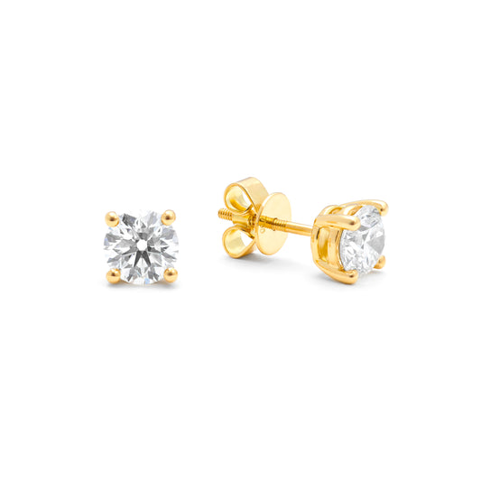 18K Yellow Gold Round Brilliant Lab Diamond Solitaire Screw Back Stud Earrings 2.0tdw