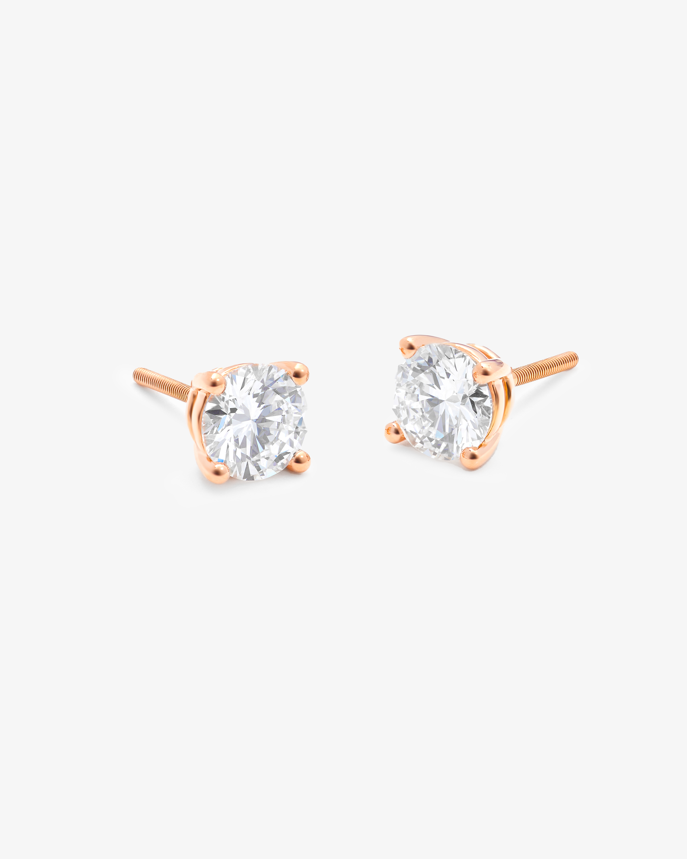 18K Rose Gold Round Brilliant Lab Diamond Solitaire Screw Back Stud Earrings 2.0tdw