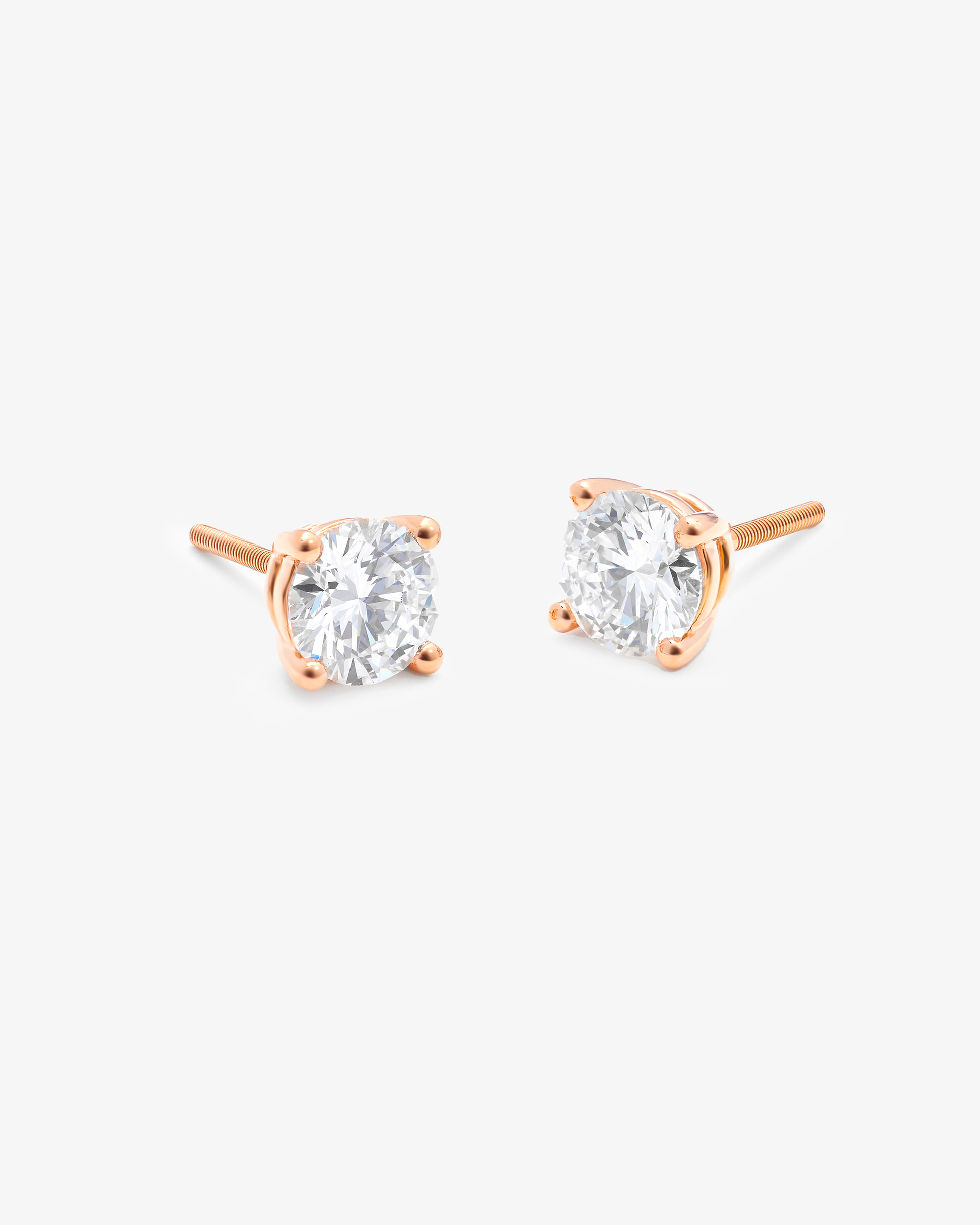 18K Rose Gold Round Brilliant Lab Diamond Solitaire Screw Back Stud Earrings 2.0tdw