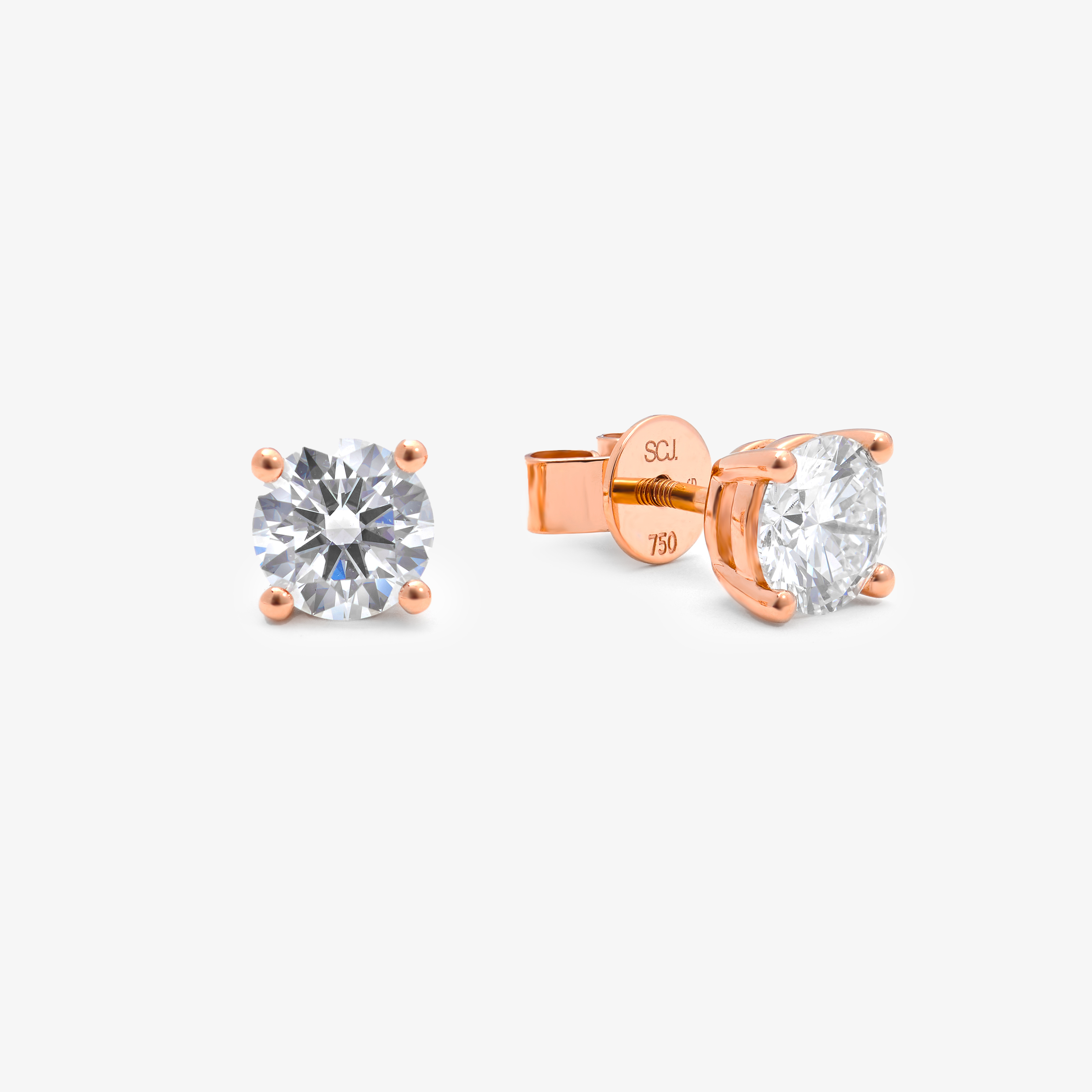 18K Rose Gold Round Brilliant Lab Diamond Solitaire Screw Back Stud Earrings 2.0tdw