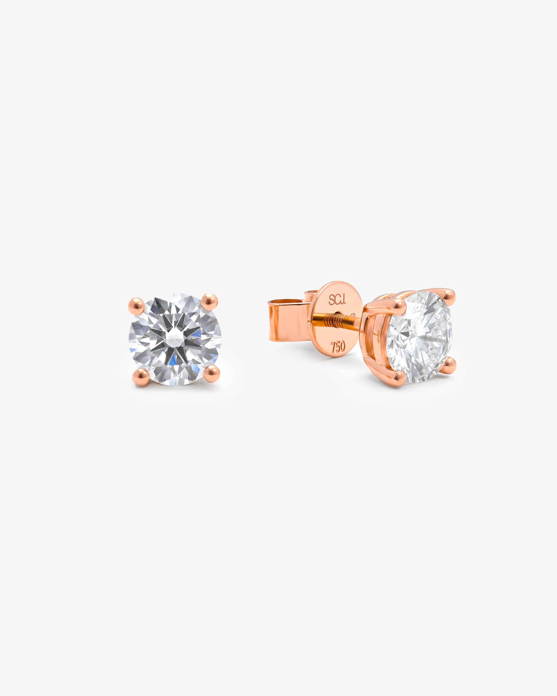 18K Rose Gold Round Brilliant Lab Diamond Solitaire Screw Back Stud Earrings 2.0tdw