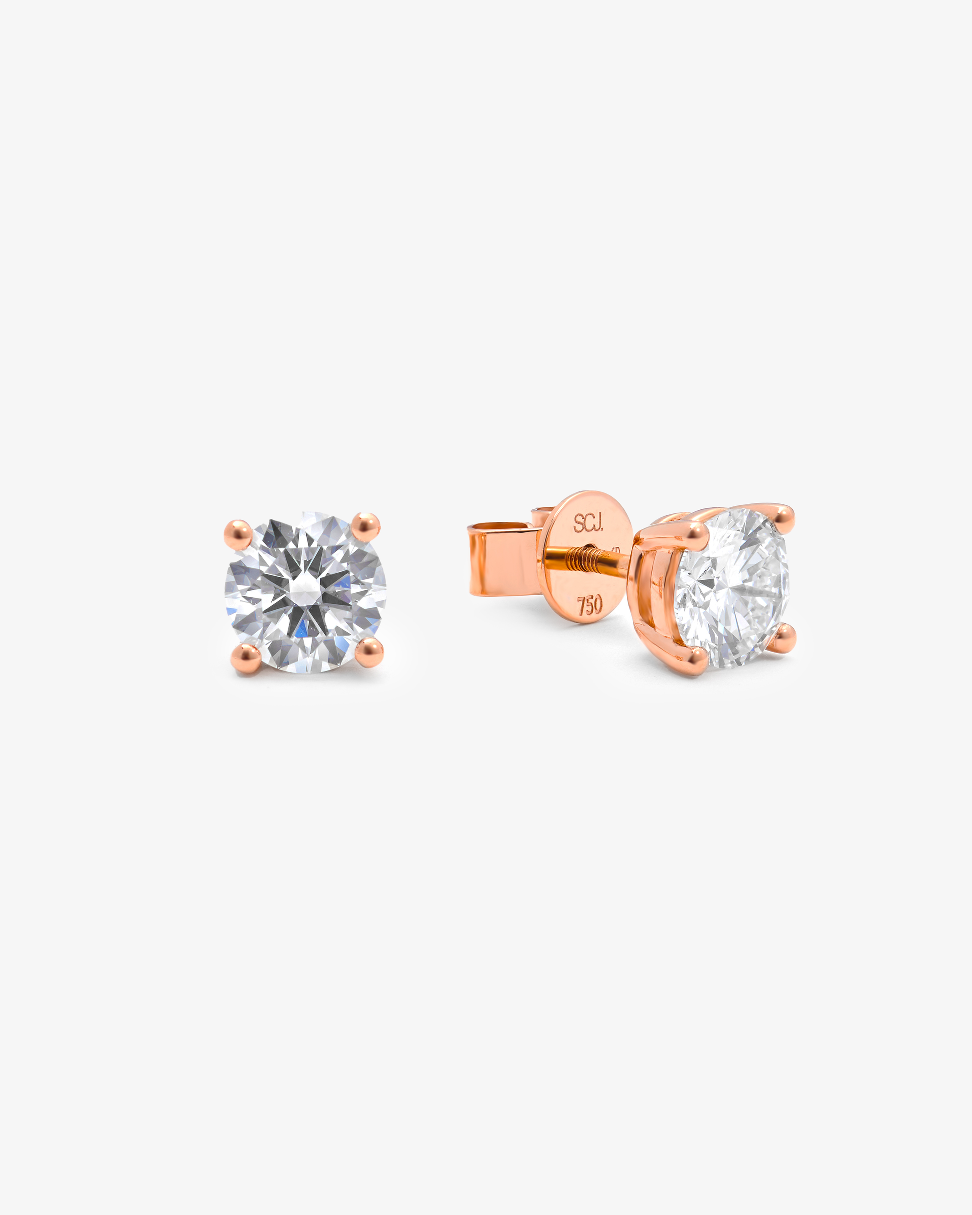 18K Rose Gold Round Brilliant Lab Diamond Solitaire Screw Back Stud Earrings 2.0tdw