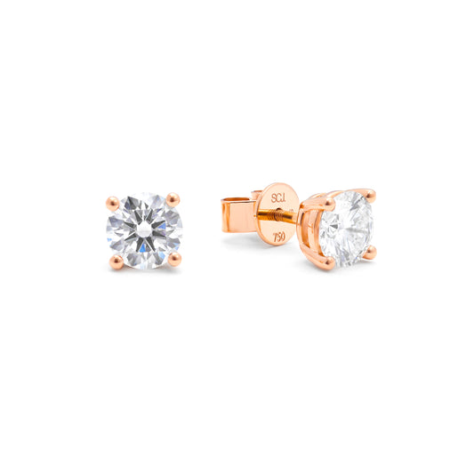 18K Rose Gold Round Brilliant Lab Diamond Solitaire Screw Back Stud Earrings 2.0tdw