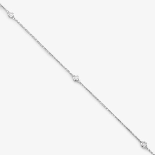 Sterling Silver Bezel Set Zirconia Station Necklace 45cm