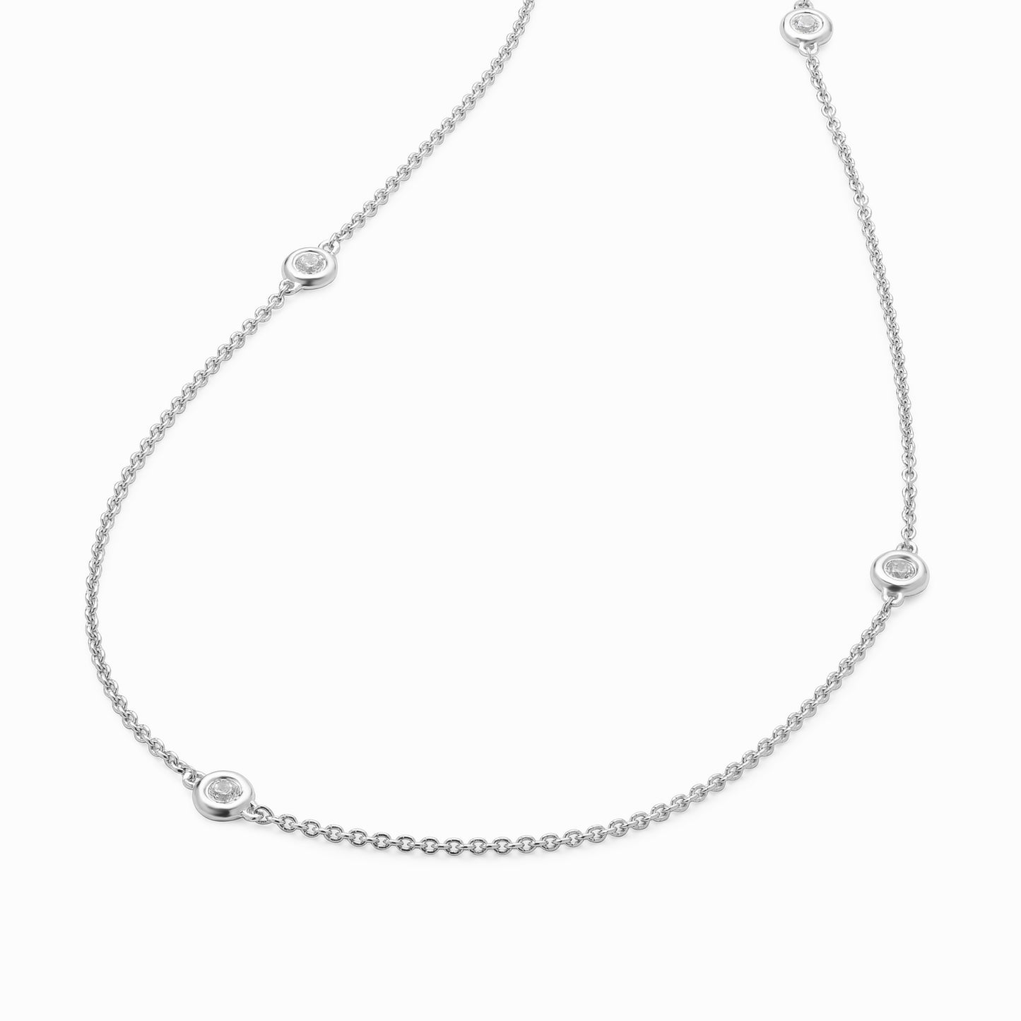 Sterling Silver Bezel Set Zirconia Station Necklace 45cm
