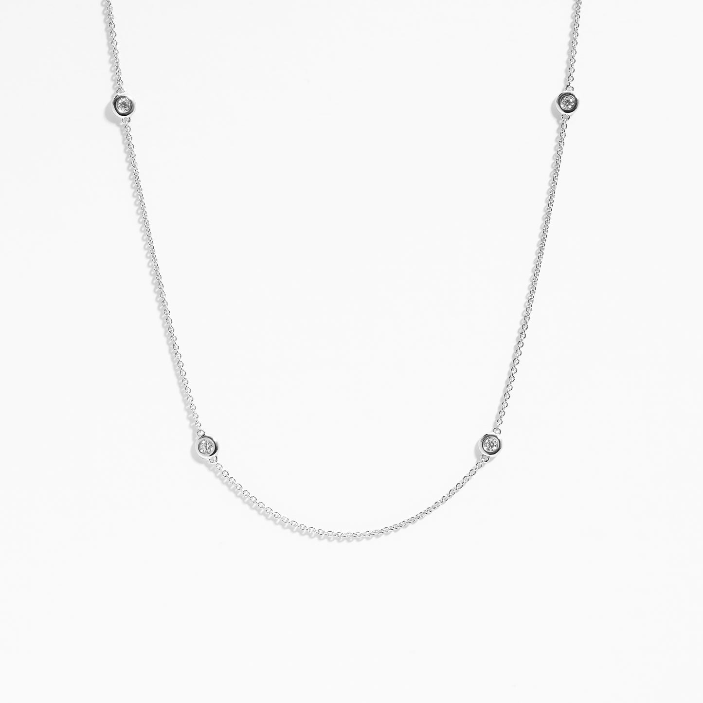 Sterling Silver Bezel Set Zirconia Station Necklace 45cm