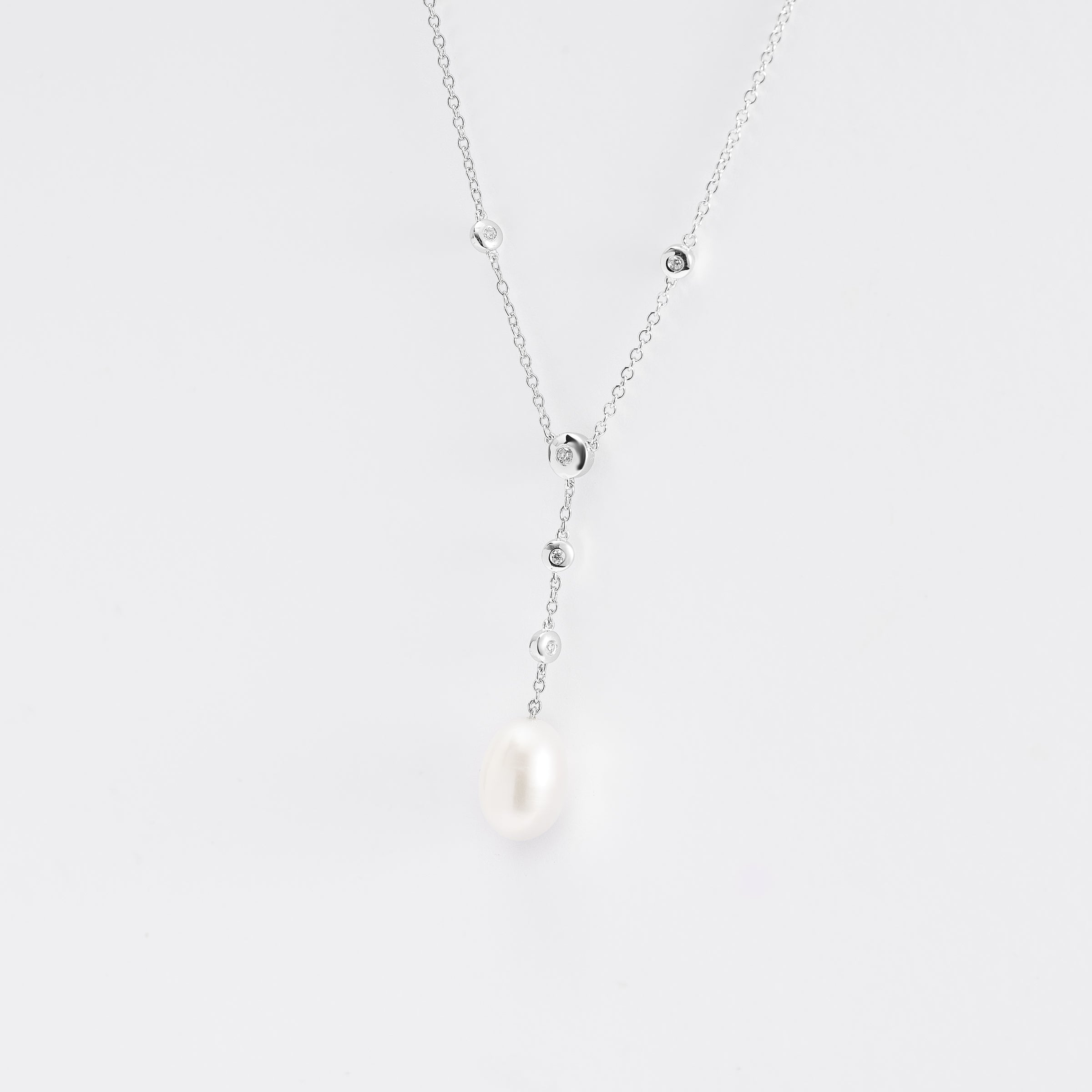 Sterling Silver Freshwater Pearl And Zirconia Necklace
