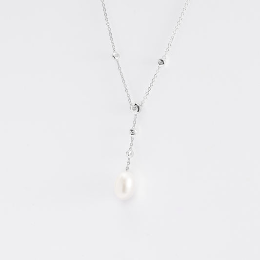 Sterling Silver Freshwater Pearl And Zirconia Necklace