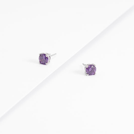Sterling Silver Purple Zirconia Round Stud Earrings 6mm