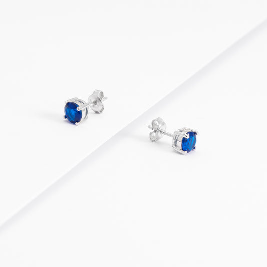 Sterling Silver Blue Zirconia Round Stud Earrings 6mm