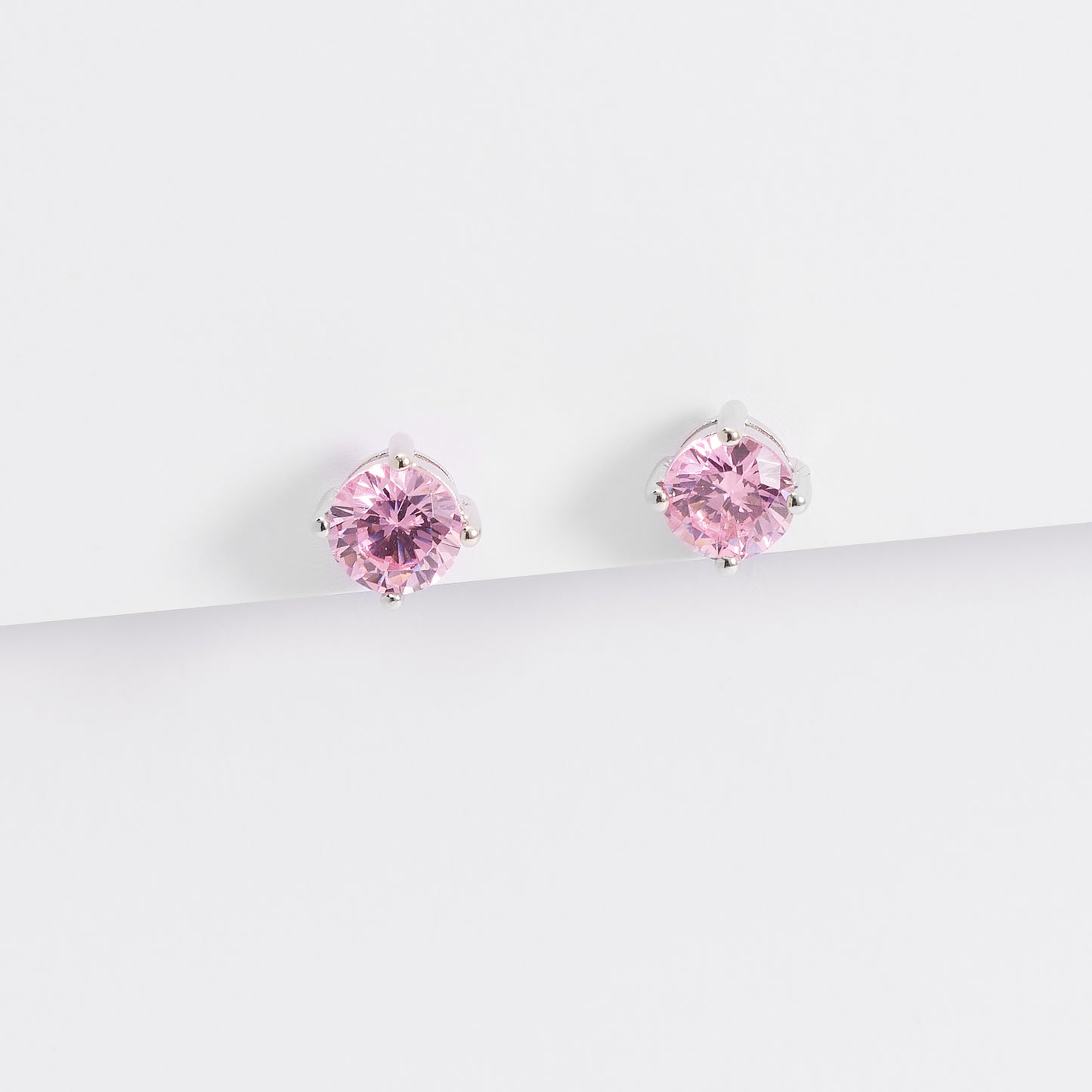Sterling Silver Pink Zirconia Round Stud Earrings 6mm