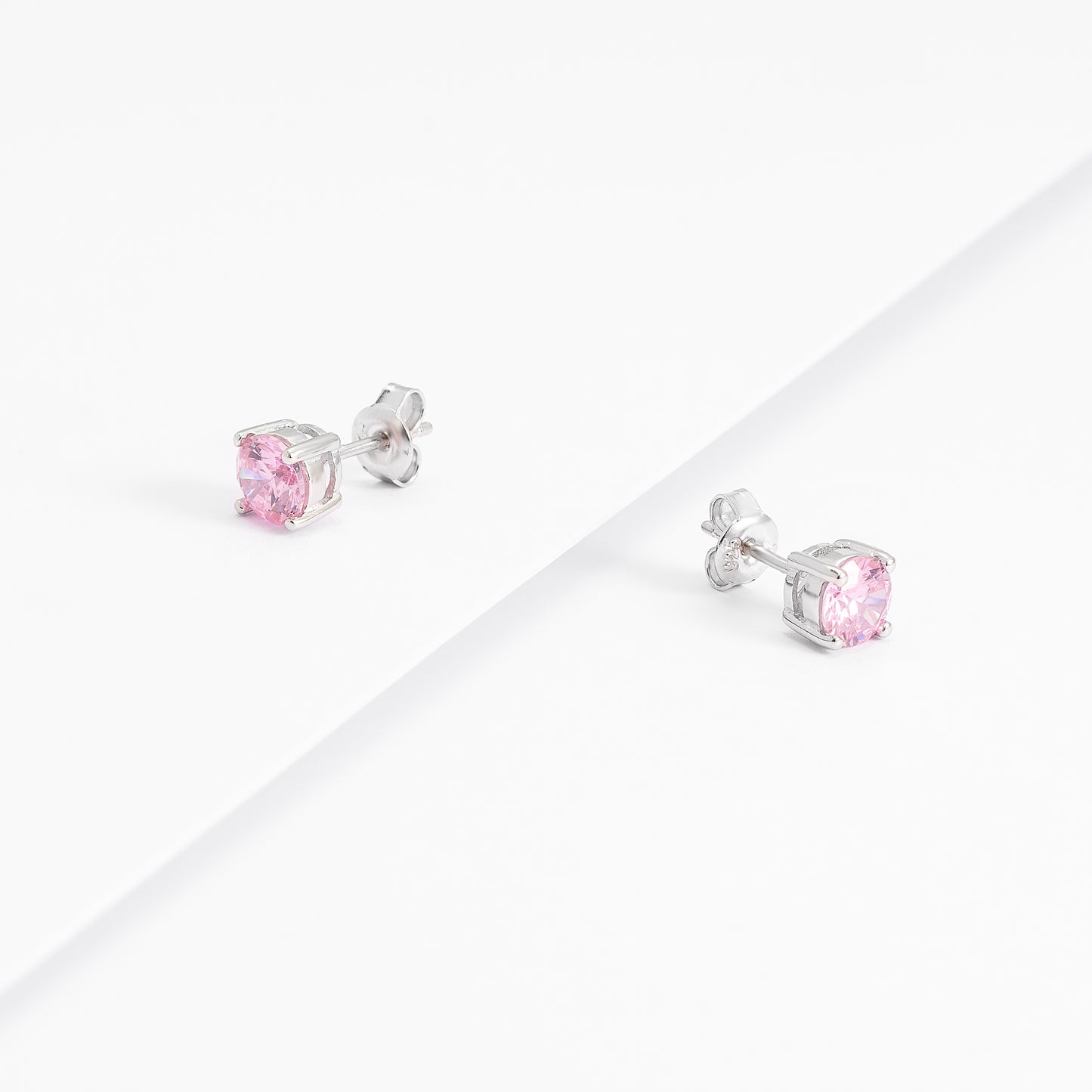 Sterling Silver Pink Zirconia Round Stud Earrings 6mm