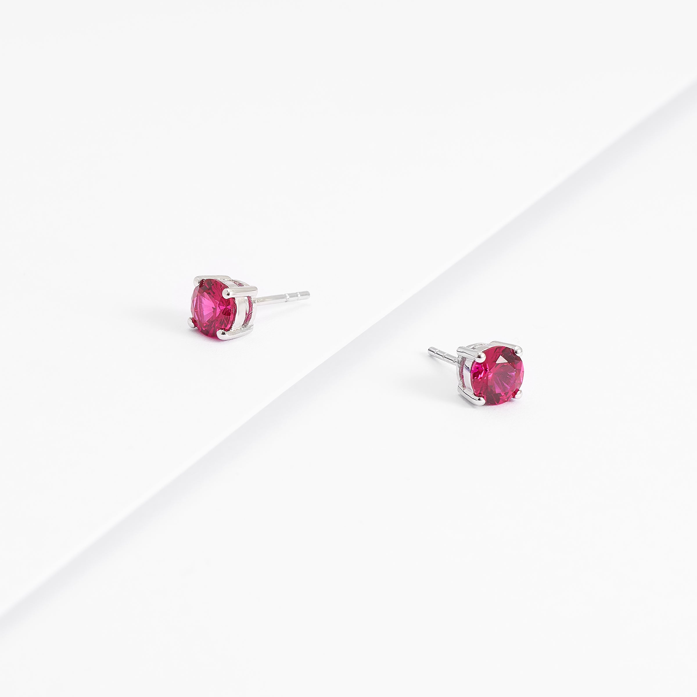 Sterling Silver Red Zirconia Round Stud Earrings 6mm