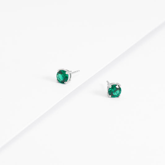 Sterling Silver Green Zirconia Round Stud Earrings 6mm