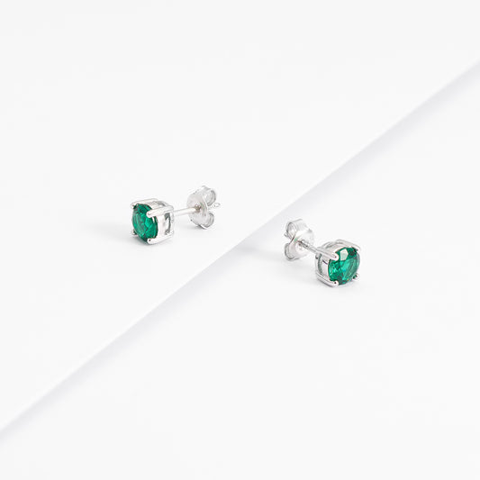 Sterling Silver Green Zirconia Round Stud Earrings 6mm