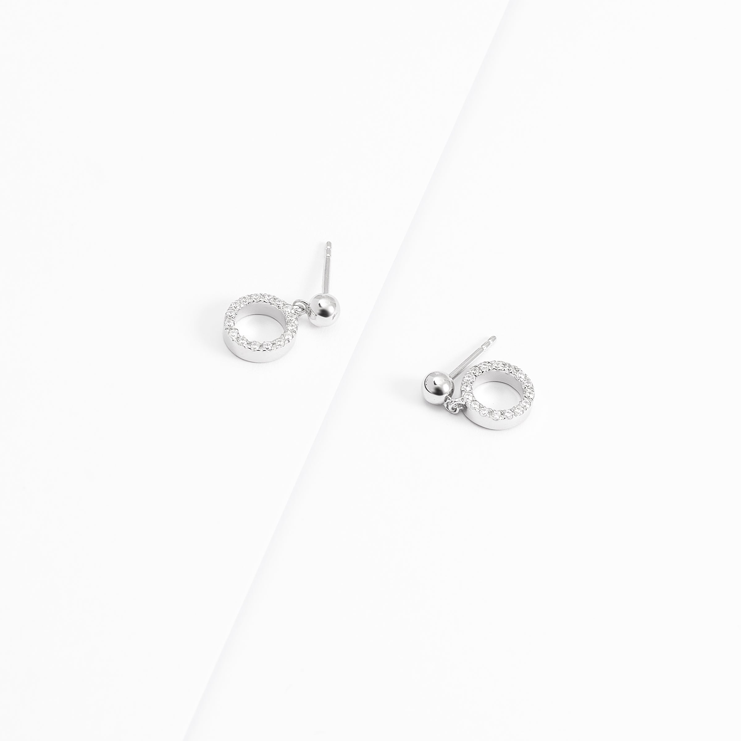 Sterling Silver 4mm Ball Stud With Zirconia Open Circle Drop Earrings