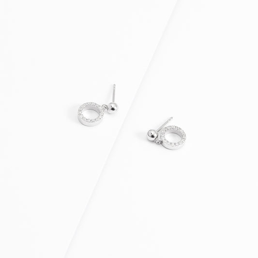 Sterling Silver 4mm Ball Stud With Zirconia Open Circle Drop Earrings