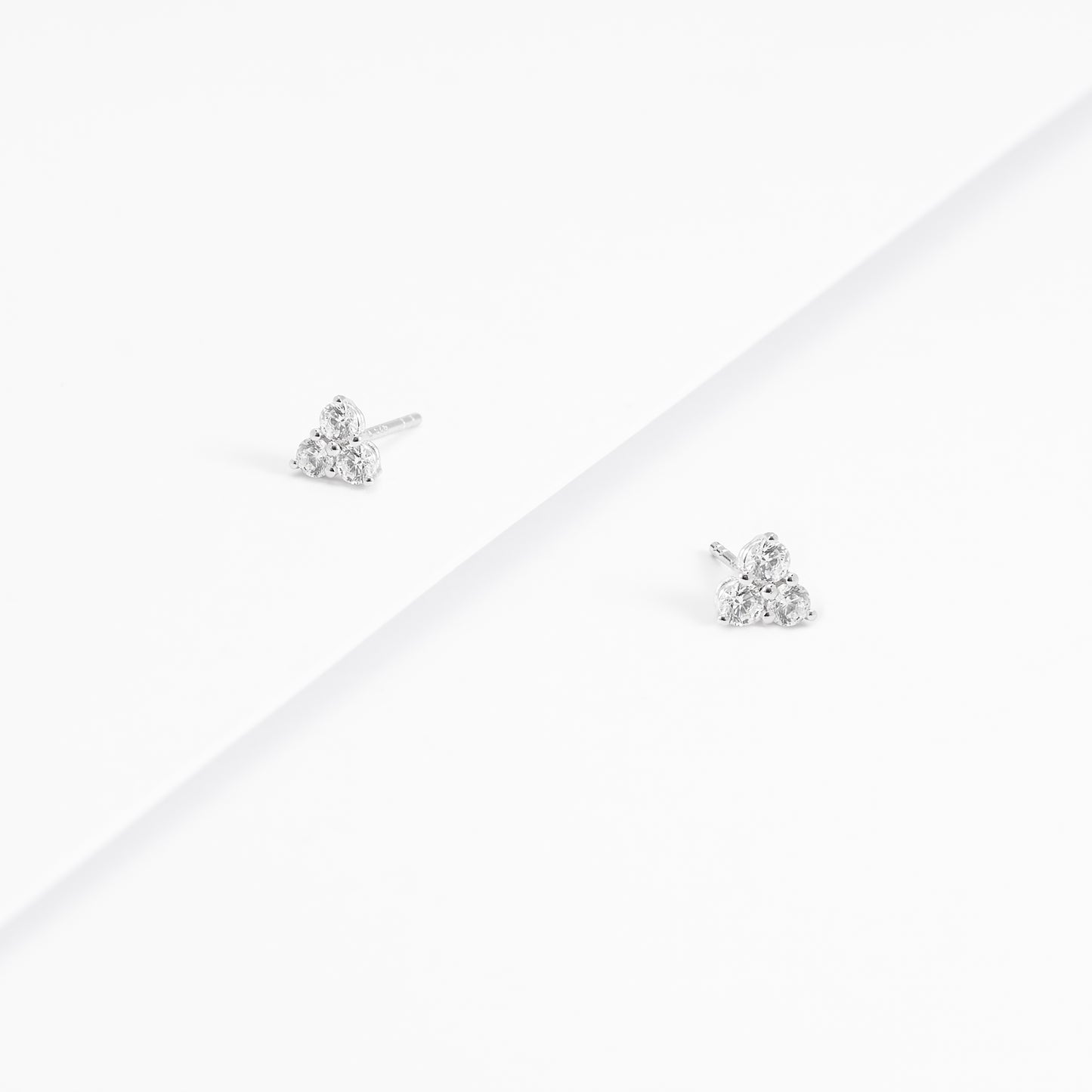 Sterling Silver Zirconia Triangle Stud Earrings 3x2.9mm