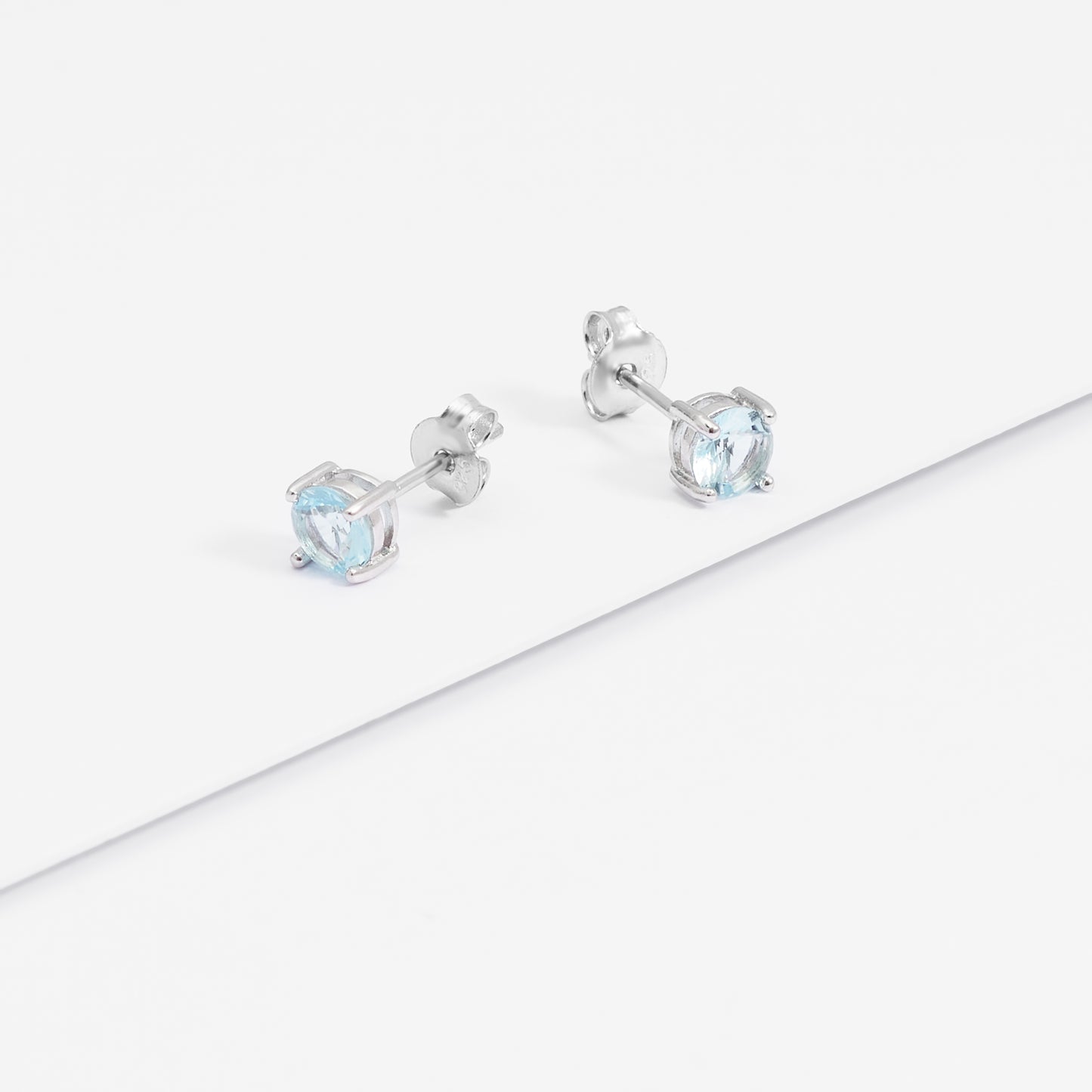 Sterling Silver Zirconia March Birthstone Stud Earrings 5mm