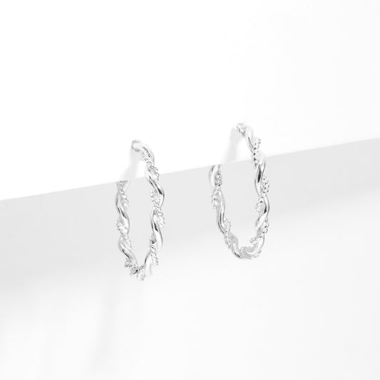Sterling Silver Twist Hoop With Stud Post Earrings 20mm