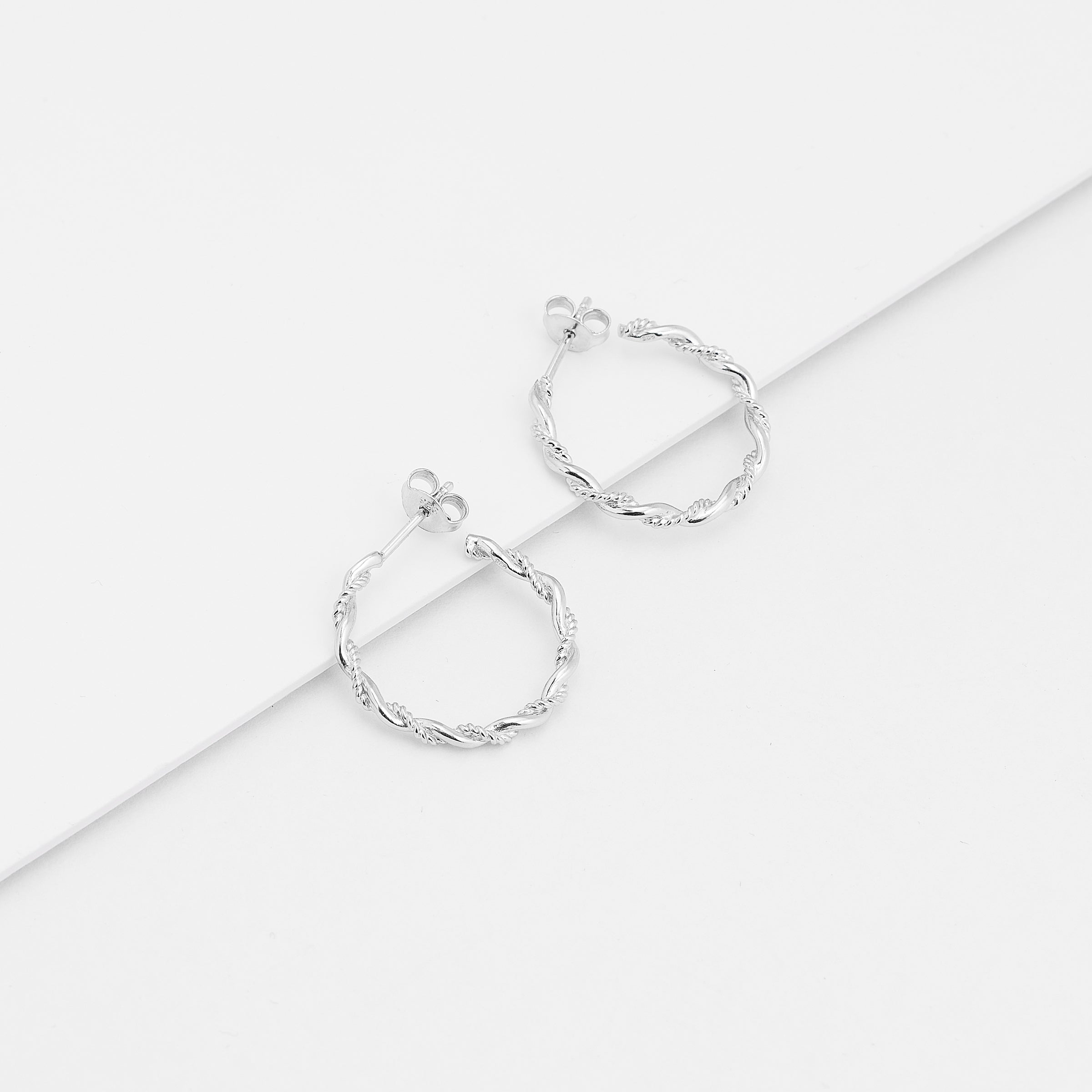 Sterling Silver Twist Hoop With Stud Post Earrings 20mm