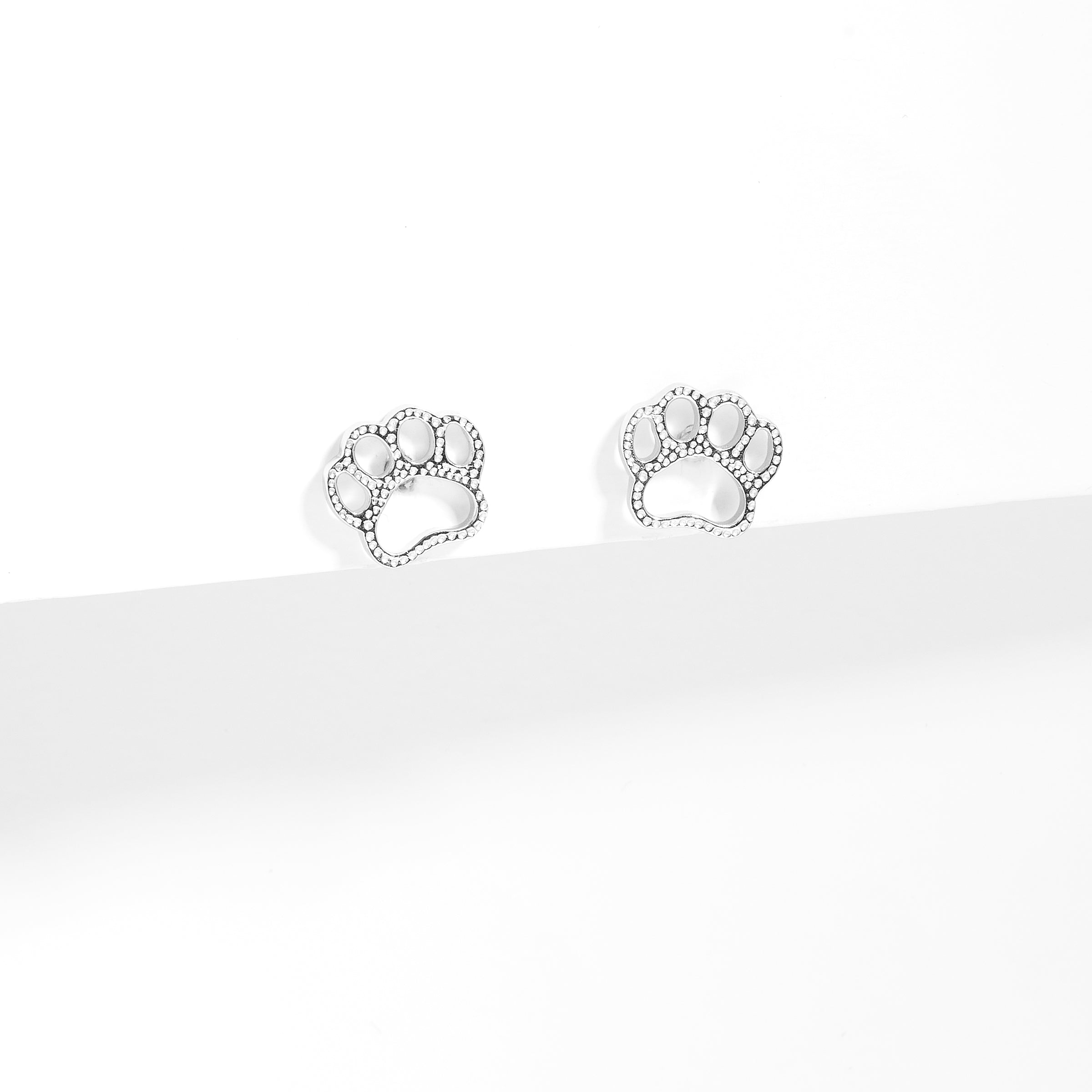 Sterling Silver Paw Print Stud Earrings