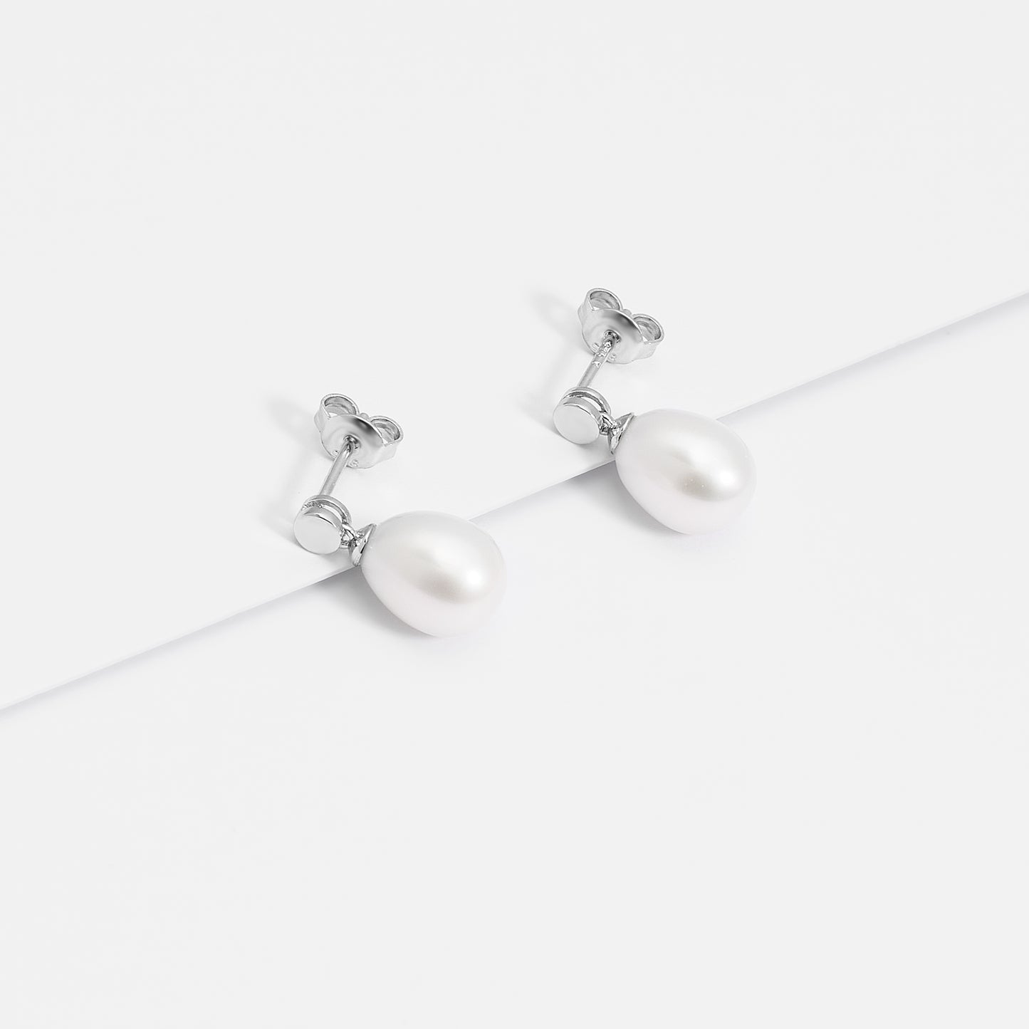 Sterling Silver Pearl Drop Stud Earrings