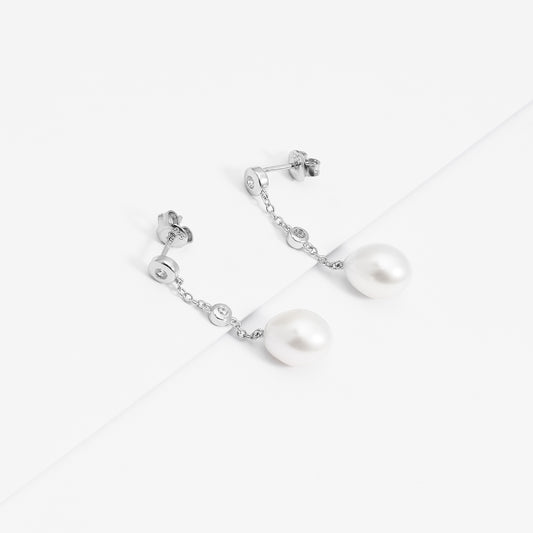 Sterling Silver Freshwater Pearl And Zirconia Stud Earrings