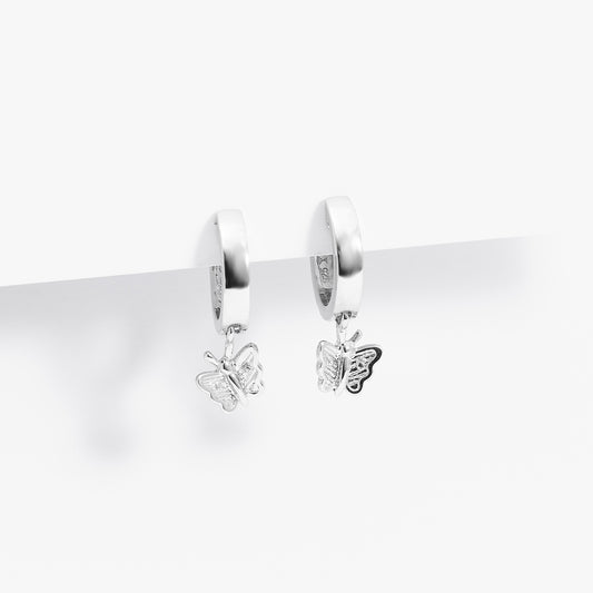 Sterling Silver Huggie Earrings With Dangling Butterfly