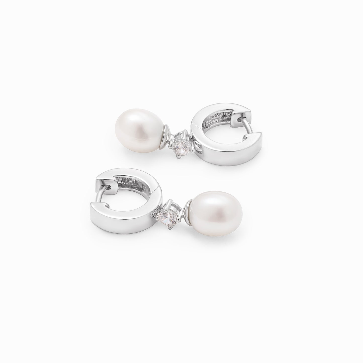 Sterling Silver Zirconia And Freshwater Pearl Huggie Earrings