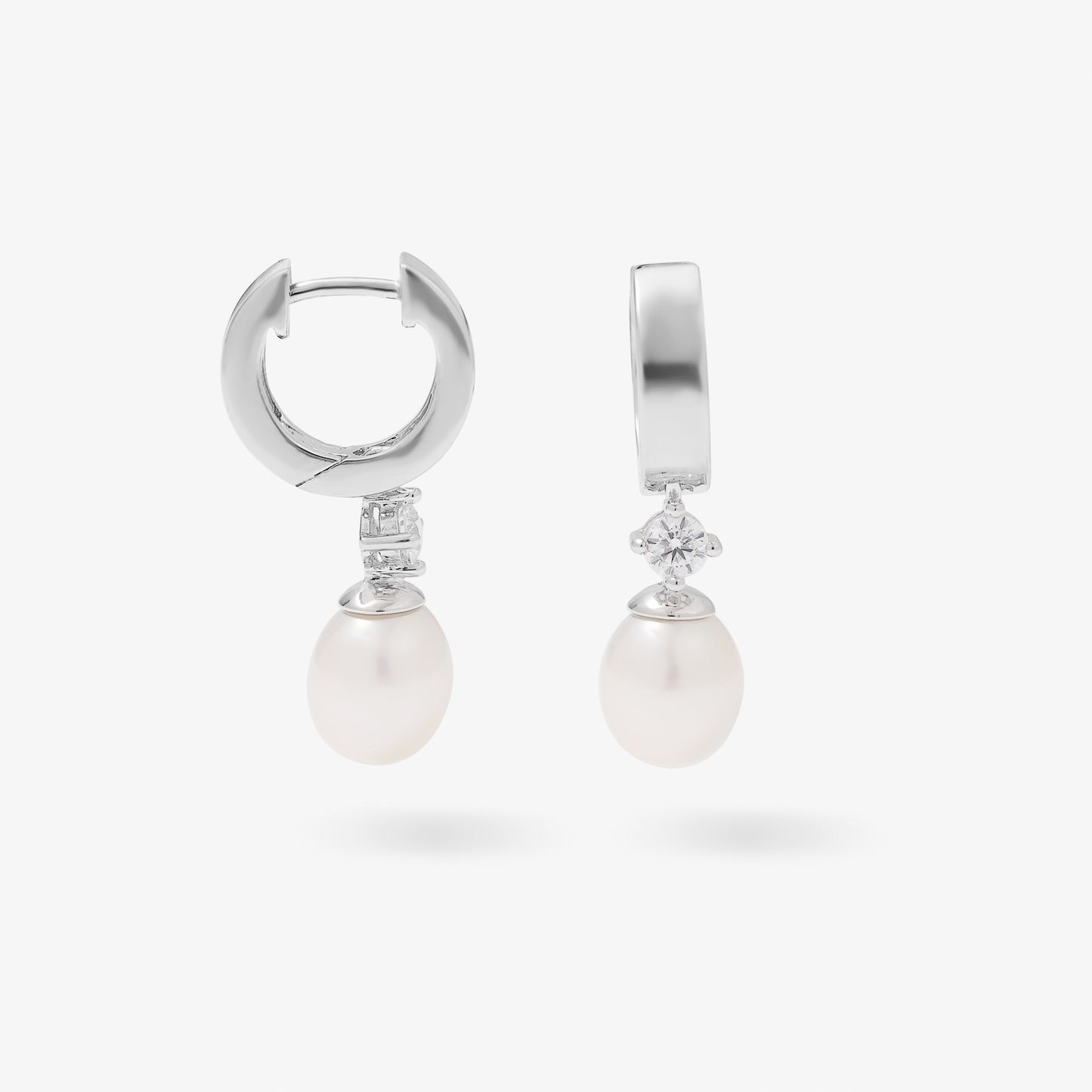 Sterling Silver Zirconia And Freshwater Pearl Huggie Earrings