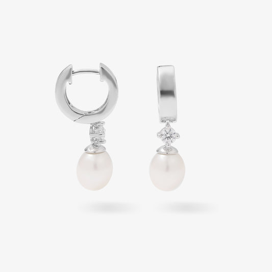 Sterling Silver Zirconia And Freshwater Pearl Huggie Earrings