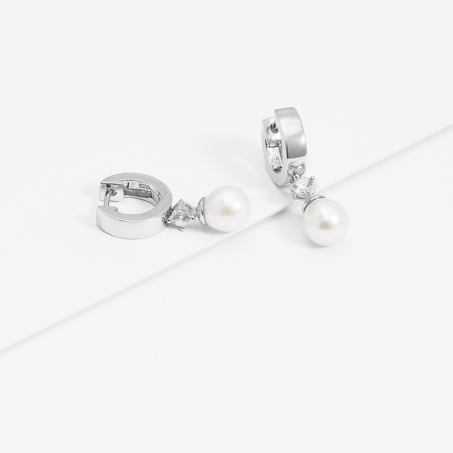 Sterling Silver Zirconia And Freshwater Pearl Huggie Earrings