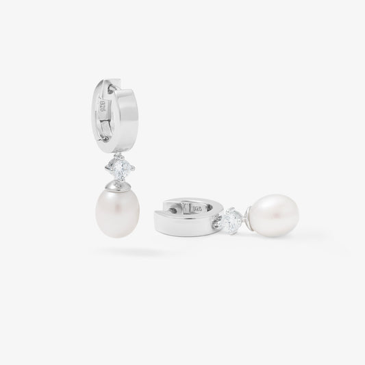 Sterling Silver Zirconia And Freshwater Pearl Huggie Earrings