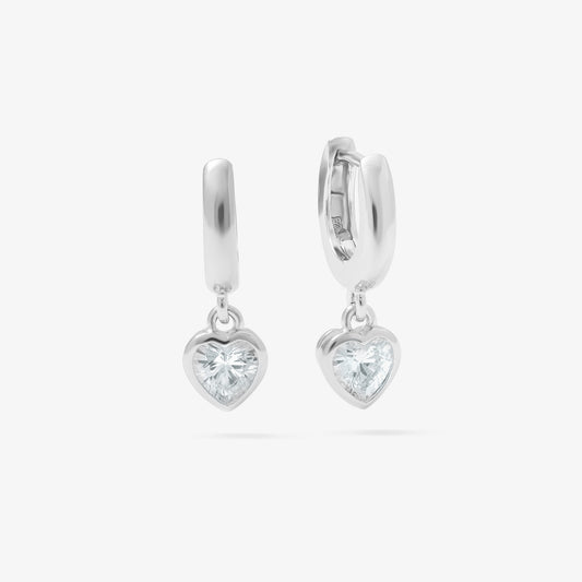 Sterling Silver Huggie Earrings With Dangling Zirconia Heart