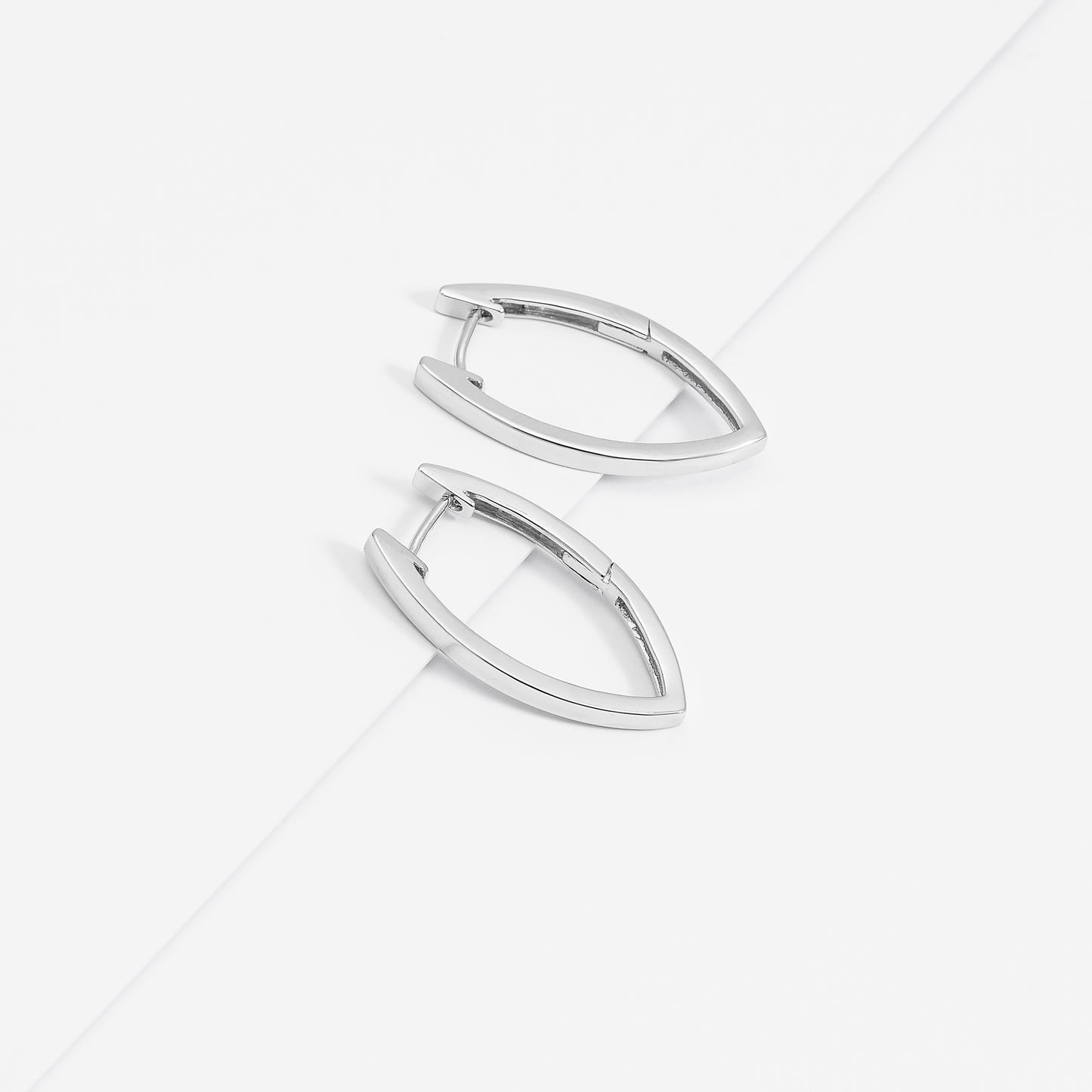 Sterling Silver Marquise Shaped Huggie Earrings 30mm