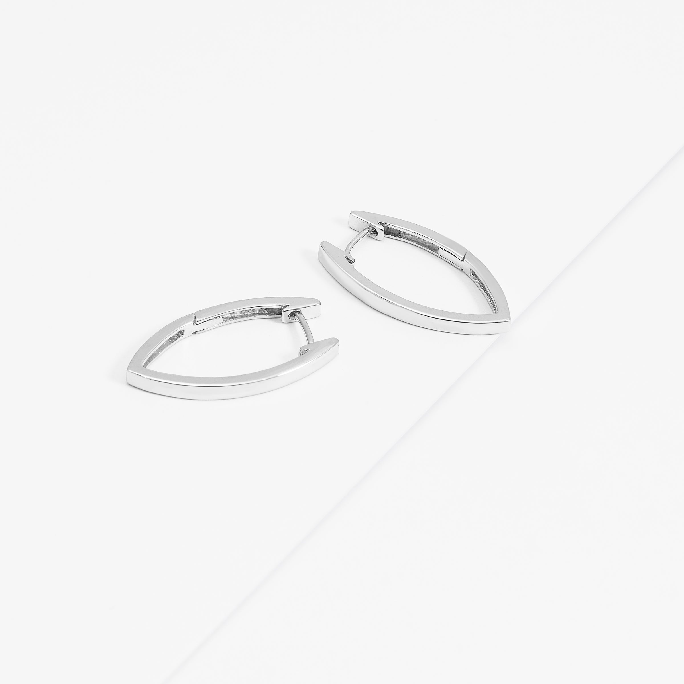 Sterling Silver Marquise Shaped Huggie Earrings 30mm
