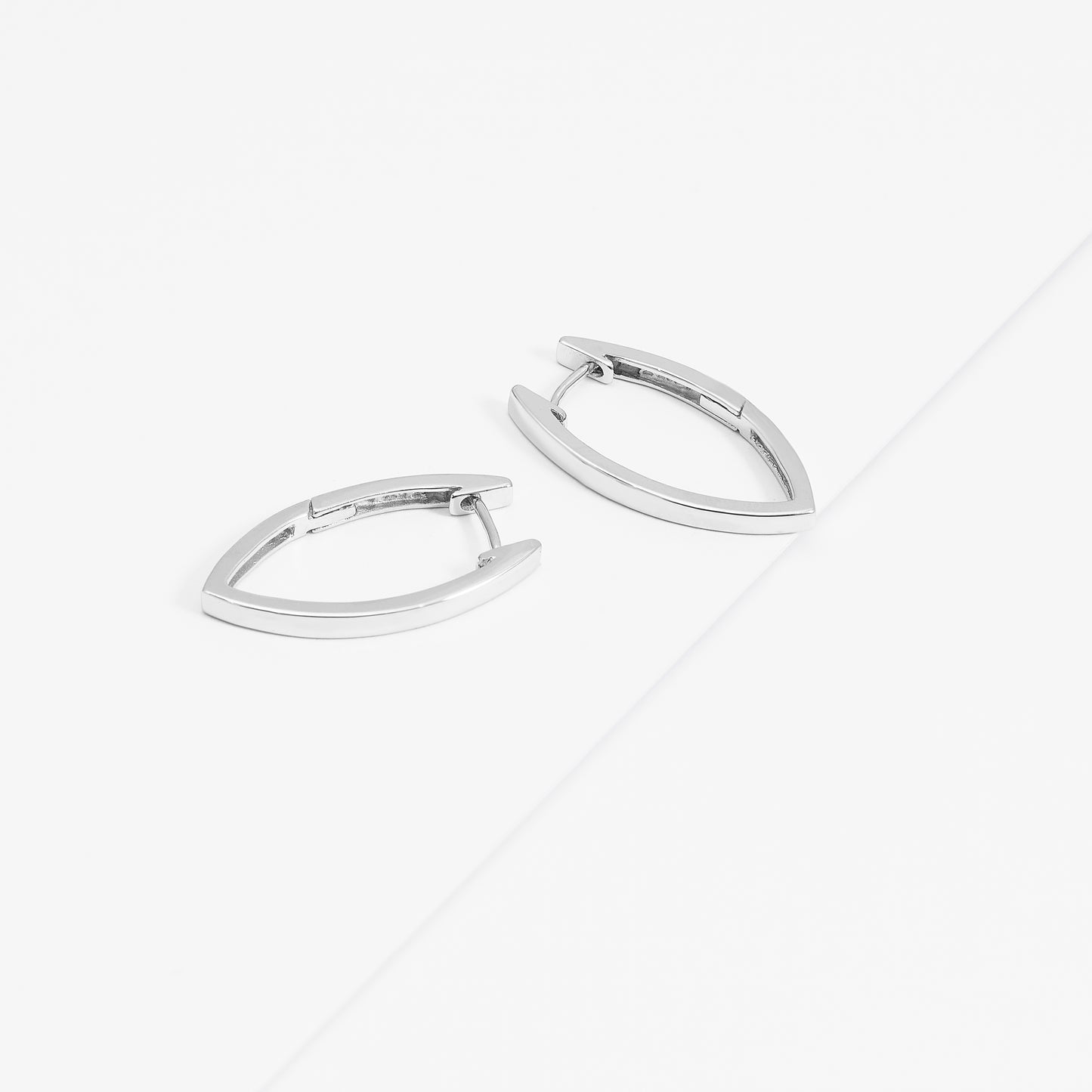 Sterling Silver Marquise Shaped Huggie Earrings 30mm