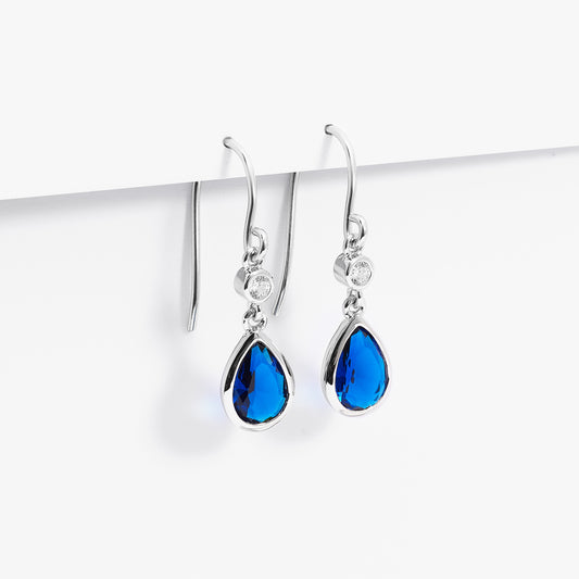 Sterling Silver Blue Pear And Round Zirconia Bezel Shepherd Hook Earrings