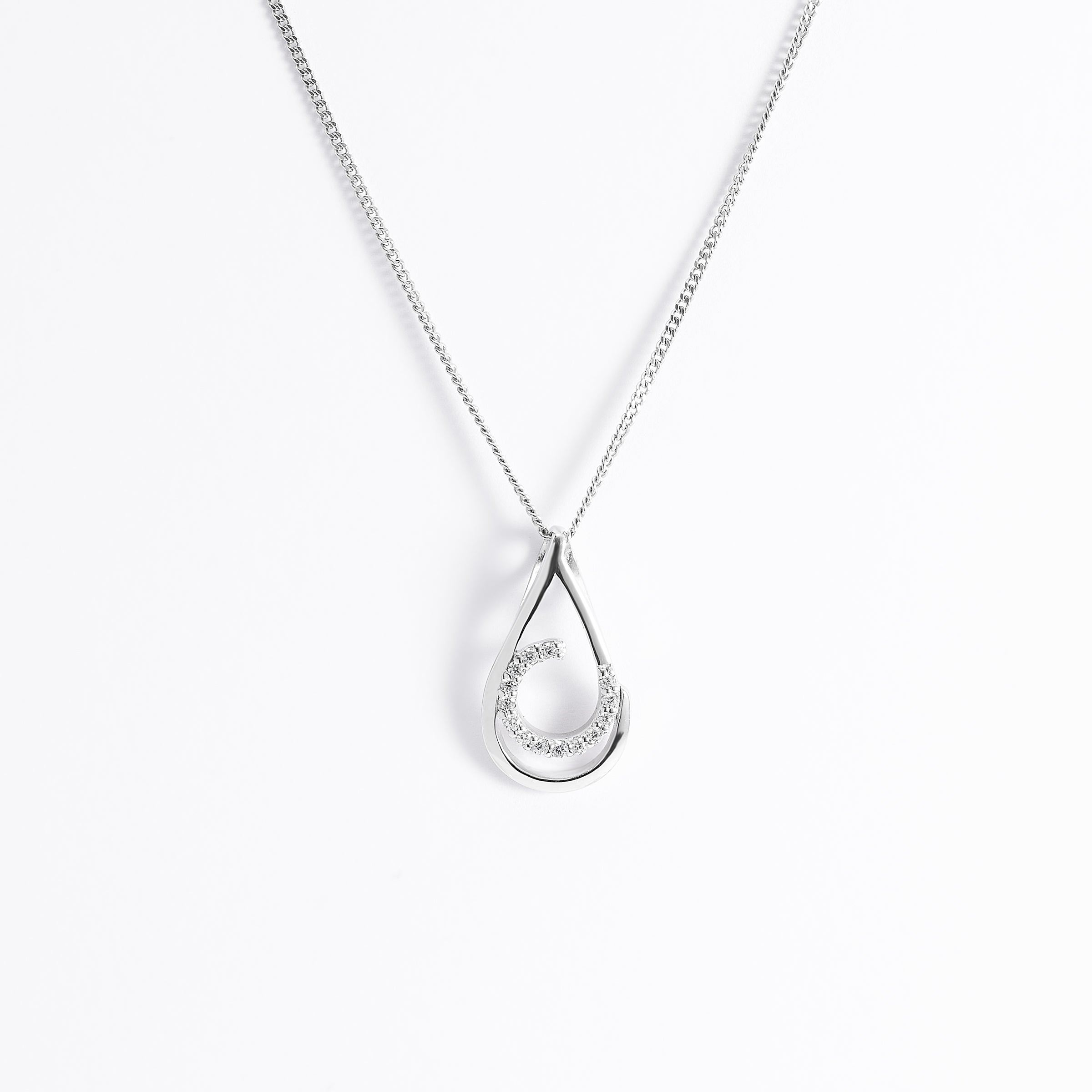 Sterling Silver Pear Zirconia Curlicue Slider Pendant