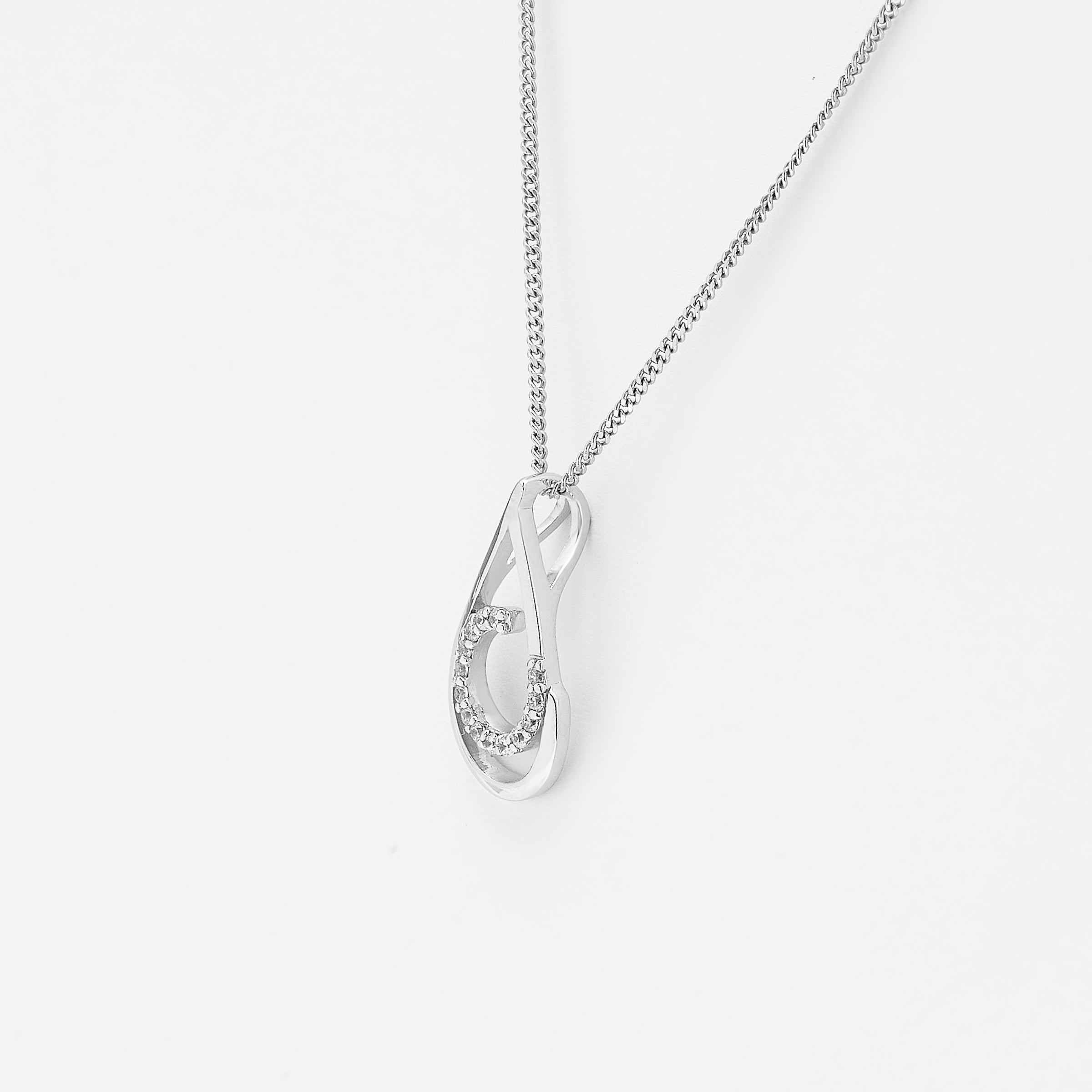 Sterling Silver Pear Zirconia Curlicue Slider Pendant