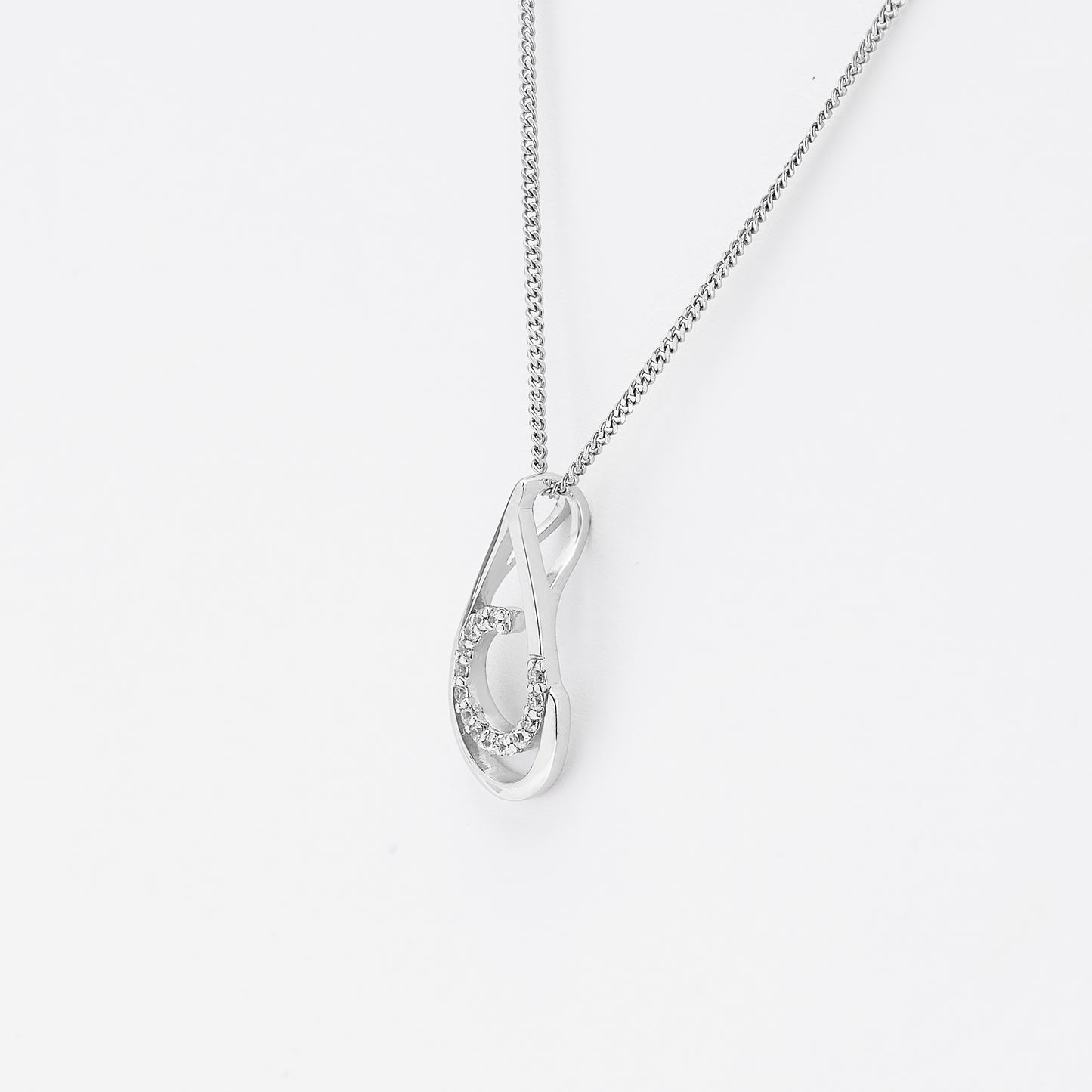 Sterling Silver Pear Zirconia Curlicue Slider Pendant