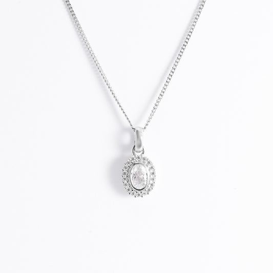 Sterling Silver Bezel Oval Zirconia Halo Pendant