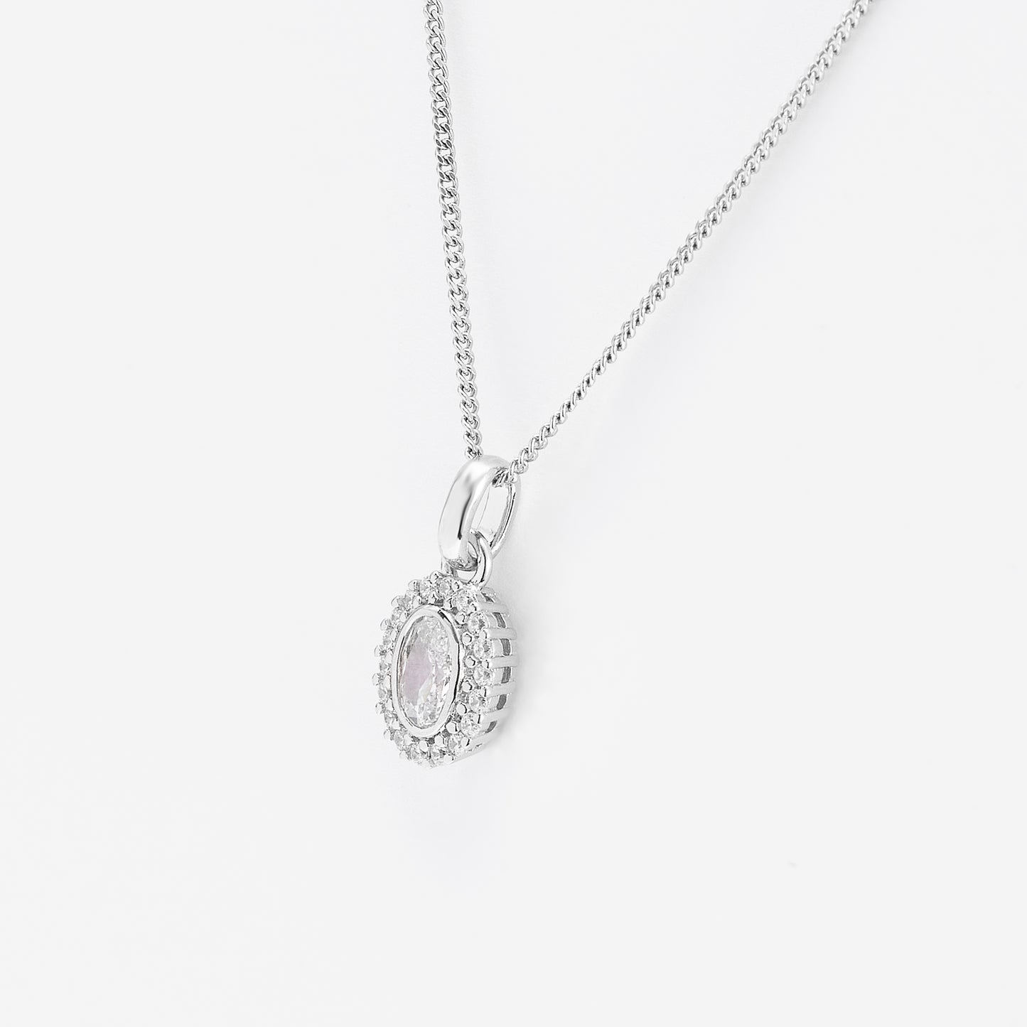 Sterling Silver Bezel Oval Zirconia Halo Pendant