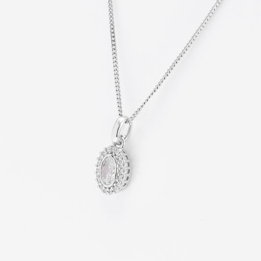 Sterling Silver Bezel Oval Zirconia Halo Pendant